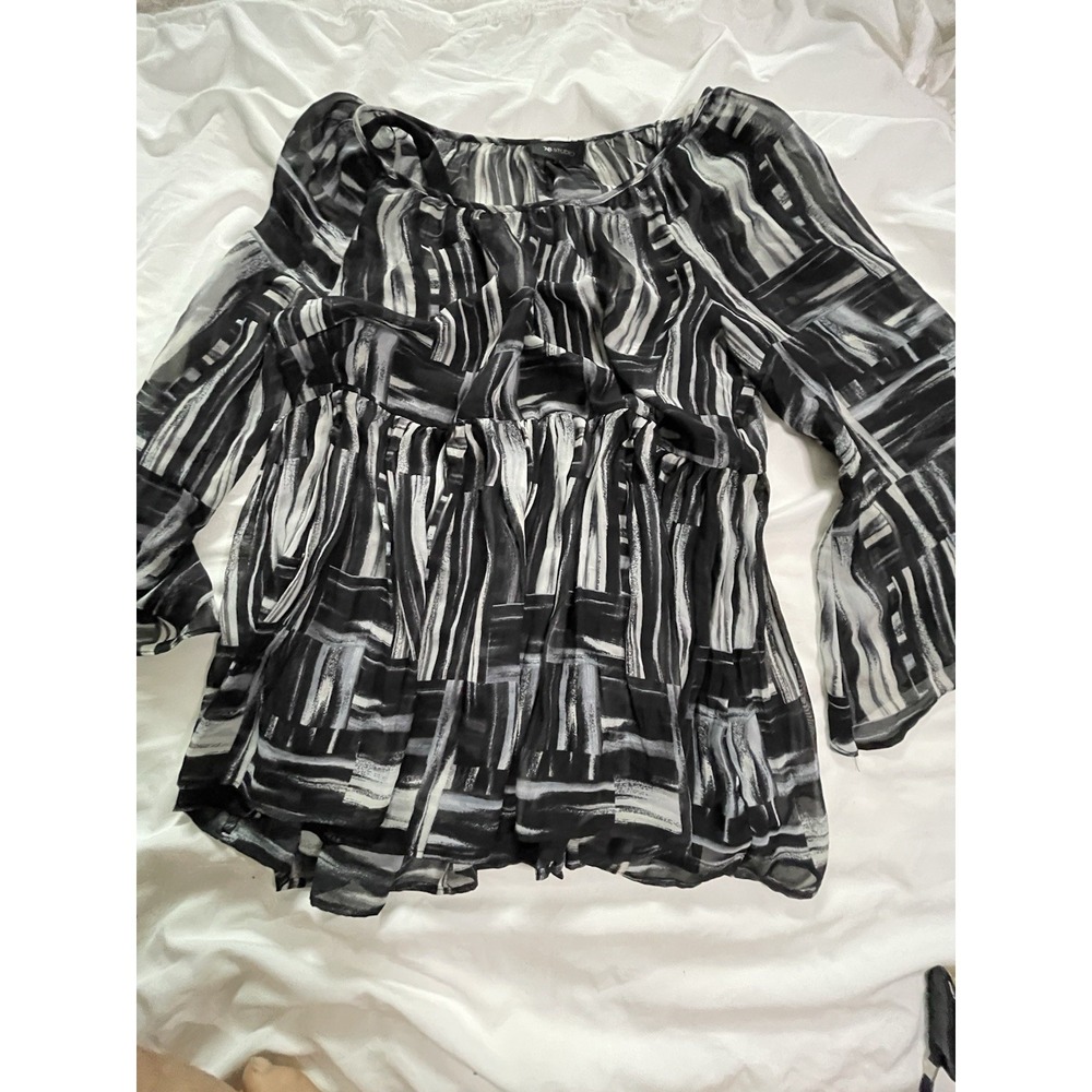 Women's Abstract Sheer Babydoll Blouse/dress 3/4 Flowing Sleeves L